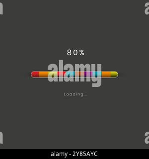 Rainbow loading bar in progress symbol, icon, banner. rainbow 80 pecent loading sign vector illustration on dark background. Used for updating and upg Stock Vector