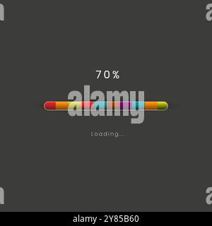 Rainbow loading bar in progress symbol, icon, banner. rainbow 70 pecent loading sign vector illustration on dark background. Used for updating and upg Stock Vector