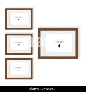 Set of brown color wood pattern of photo frames, and wooden texture realistic frame for art of wall mock up vector illustration Elements Stock Vector