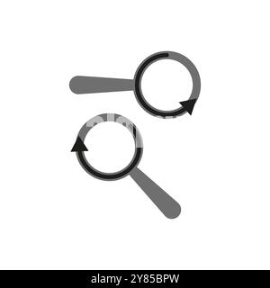 Magnifying glass icons. Rotating arrow elements. Vector search symbols. Minimalistic tool shapes.  Stock Vector