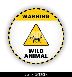 Warning of dear wild animals of road sign crossing on yellow background. vector banner for warning Stock Vector