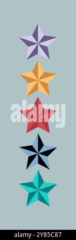 Groups of colorful five stars used in quality rating icons, symbols Stock Vector