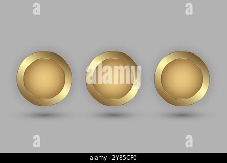 Three Premium button vector illustration design, an Abstract golden circles banner used in website UX, UI Stock Vector