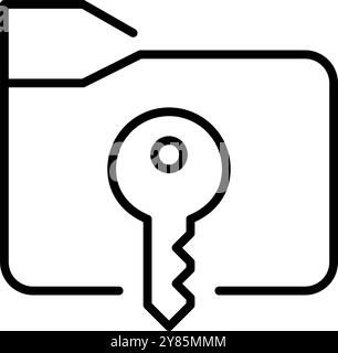Folder with key. Confidential or private documents. Secure data access. Pixel perfect, editable stroke vector icon Stock Vector