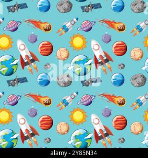 Colorful space-themed vector illustration pattern Stock Vector