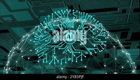 AI neural network image over digital circuit board background Stock Photo