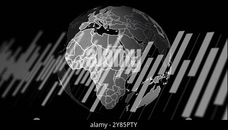 Image of spinning globe over diagrams Stock Photo