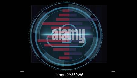 Image of padlock and cyber security text over diagrams Stock Photo