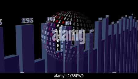 Image of spinning globe and binary coding over diagrams Stock Photo