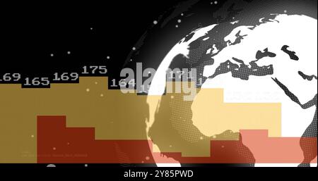 Image of spinning globe over diagrams with data Stock Photo