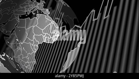 Image of spinning globe over diagrams Stock Photo