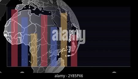 Image of spinning globe over diagrams Stock Photo