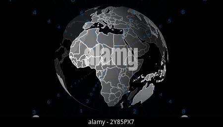 Image of spinning globe over binary coding Stock Photo