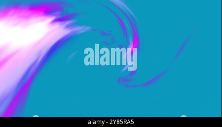 Image of waves of pink and purple light moving on blue background Stock Photo