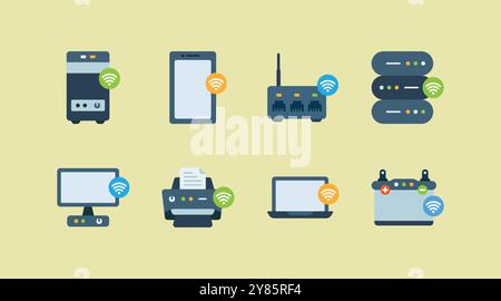 Modern smart device with wireless access represent flat illustration set design Stock Vector