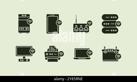 Wireless access smart device represent solid color field icon illustration set design Stock Vector
