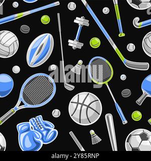 Vector Sports Seamless Pattern, decorative background with lot collection of illustrations flying sports gear, square poster with group of different f Stock Vector