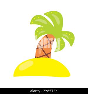 Tropical palm on sand colored isolated on white background. Stock Vector