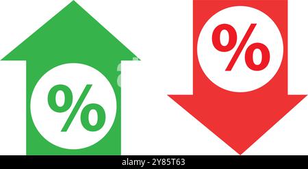 Percent arrow icon. Growth, increase, decrease arrow filled icons. Up arrows, down arrows. Vector Stock Vector