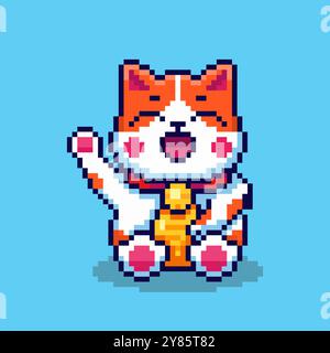 Pixel art Lucky Cat game asset design Stock Vector