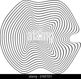 Distorted concentric circles. Topographic rings. Pulse, sound or ripple icon isolated on background. Soundwave sign. Dynamic, motion or flow symbol Stock Vector
