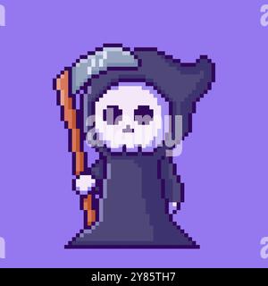 Pixel art Cute Grim Reaper game asset design Stock Vector