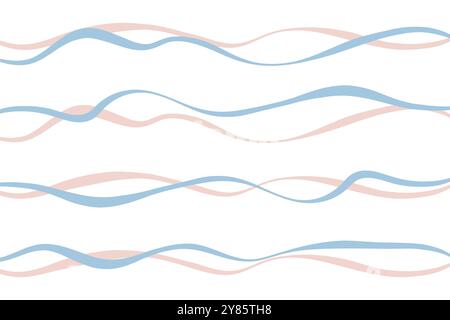 Naive squiggle pattern with bright pink and blue wavy lines on a light background. Creative abstract squiggle style drawing background. Stock Vector