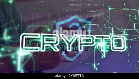 Image of crypto text over data processing Stock Photo