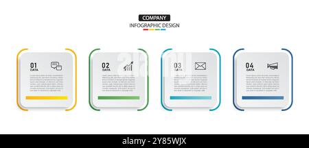 4 data infographics square layout paper template. Illustration business abstract background. Stock Vector