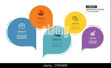 Infographics speech bubbles timeline with 5 number data template. Illustration abstract background. Stock Vector