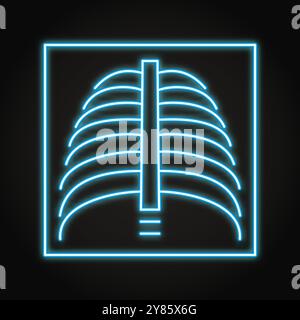 X-ray image neon line icon. X ray picture of human rib cage. Vector illustration. Stock Vector