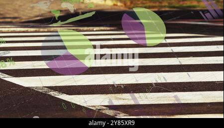 Financial data charts and graphs image over moving vehicle on road Stock Photo