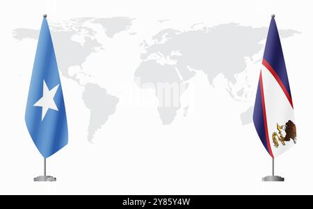 Somalia and American Samoa flags for official meeting against background of world map. Stock Vector