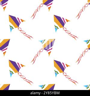 Seamless pattern with flying kites for kids holiday, colorful design fun outdoor, toy cheerful festive, vector illustration Stock Vector