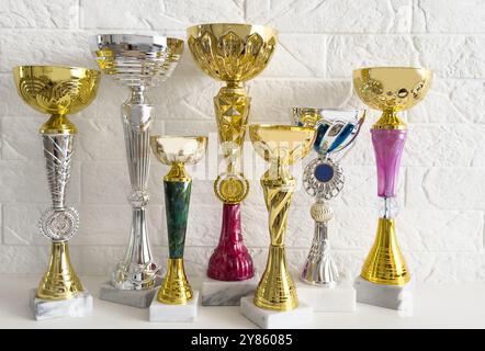 Bowling and Gold trophy cup award, 3D rendering isolated on white ...