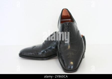 Premium British Handmade Bespoke Black Crocodile Shoes. Nile crocodile ... - Black Tie Shoe Collection With Rare Crocodile Pattern