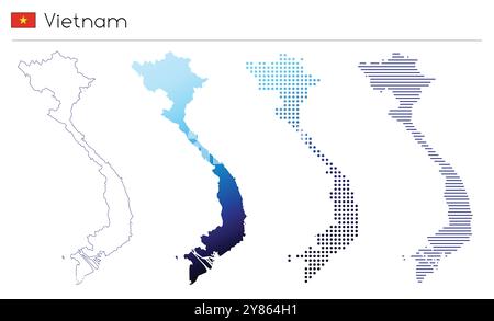 Vietnam - outline, gradient, dotted and lines geometrical country shape Stock Vector