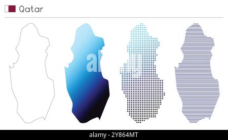 Qatar - outline, gradient, dotted and lines geometrical country shape Stock Vector