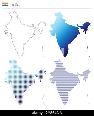 India - outline, gradient, dotted and lines geometrical country shape Stock Vector