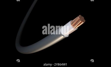 Copper cable isolated on black background. Wire. 3d illustration. Stock Photo