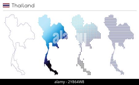 Thailand - outline, gradient, dotted and lines geometrical country shape Stock Vector