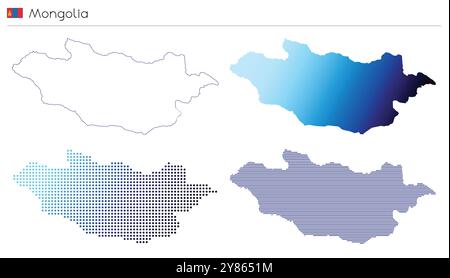 Mongolia - outline, gradient, dotted and lines geometrical country shape Stock Vector