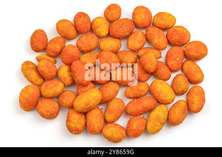 pile of coated peanuts, close-up, on a white background Stock Photo