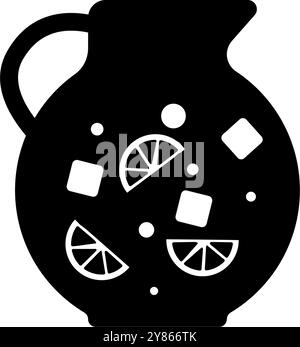 Stylish black silhouette of a pitcher with lemon slices, perfect for summer refreshments Stock Vector