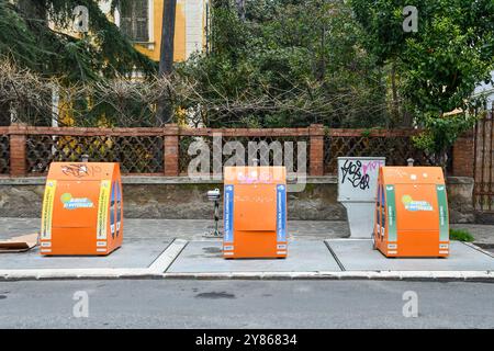 Public garbage cans for separate collection in a street of Laigueglia (Savona), Liguria, Italy Stock Photo