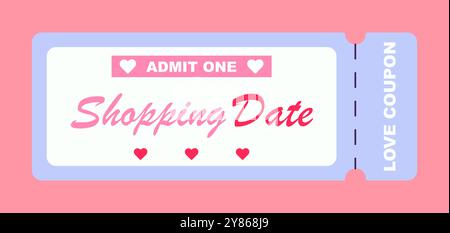 Love coupon concept. Shopping day inscription. Romantic gift and present. Valentines Day or anniversary. Surprise for boyfriend or girlfriend. Flat Stock Vector