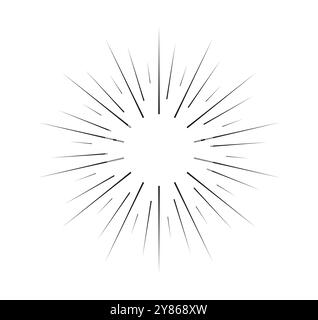 Geometric sun ray. Sunbeam and sunshine, sunburst. Minimalist creativity and artwork. Template and layout. Bursting and blast. Linear vector Stock Vector