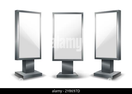 Realistic light box set. Billboard for outdoors advertising. Promotion at street. Advertising and marketing, branding. Place for text and Stock Vector