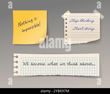 Set of notes. To do lists. Planning and organizing effective work process. Place for text messages. Memo and to do list. Realistic vector collection Stock Vector