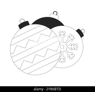 Baubles Christmas ornaments black and white 2D line object Stock Vector